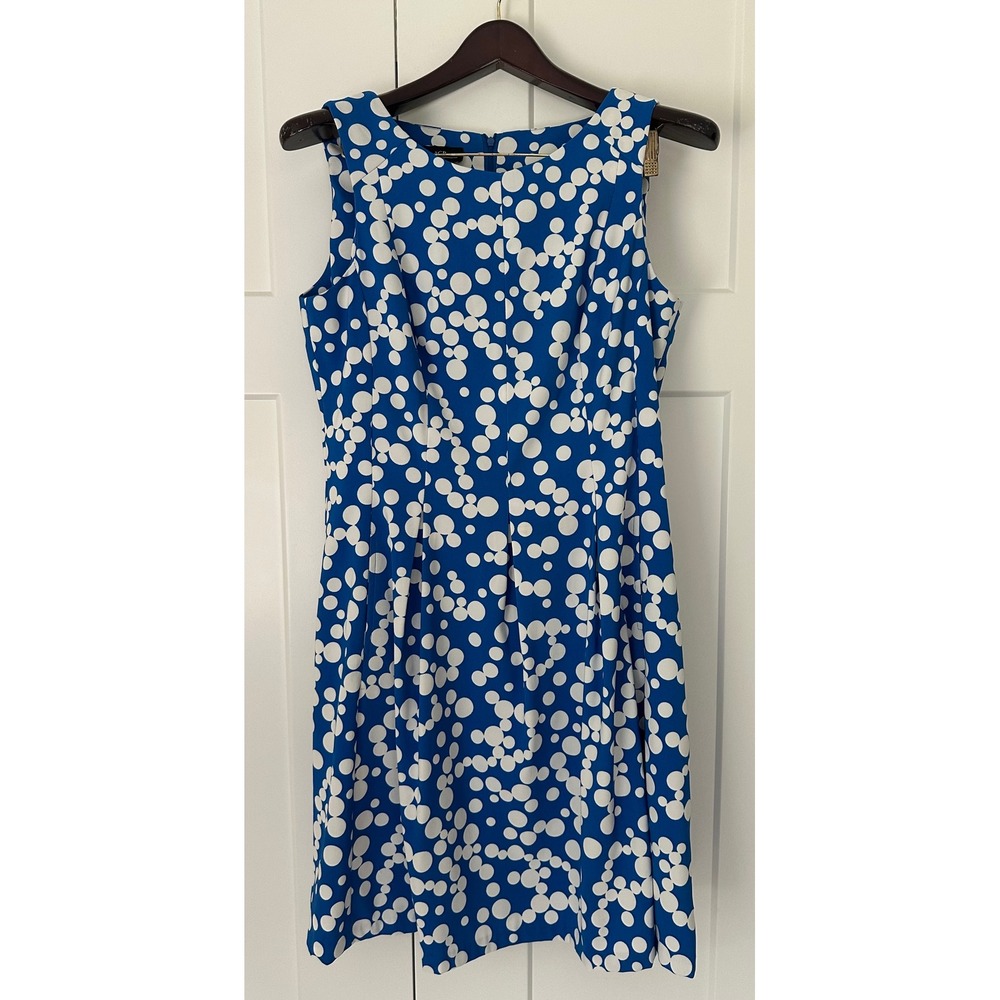 AGB Blue White Polka Dot Sleeveless Shift Dress Size 16 Round Neck w/pockets